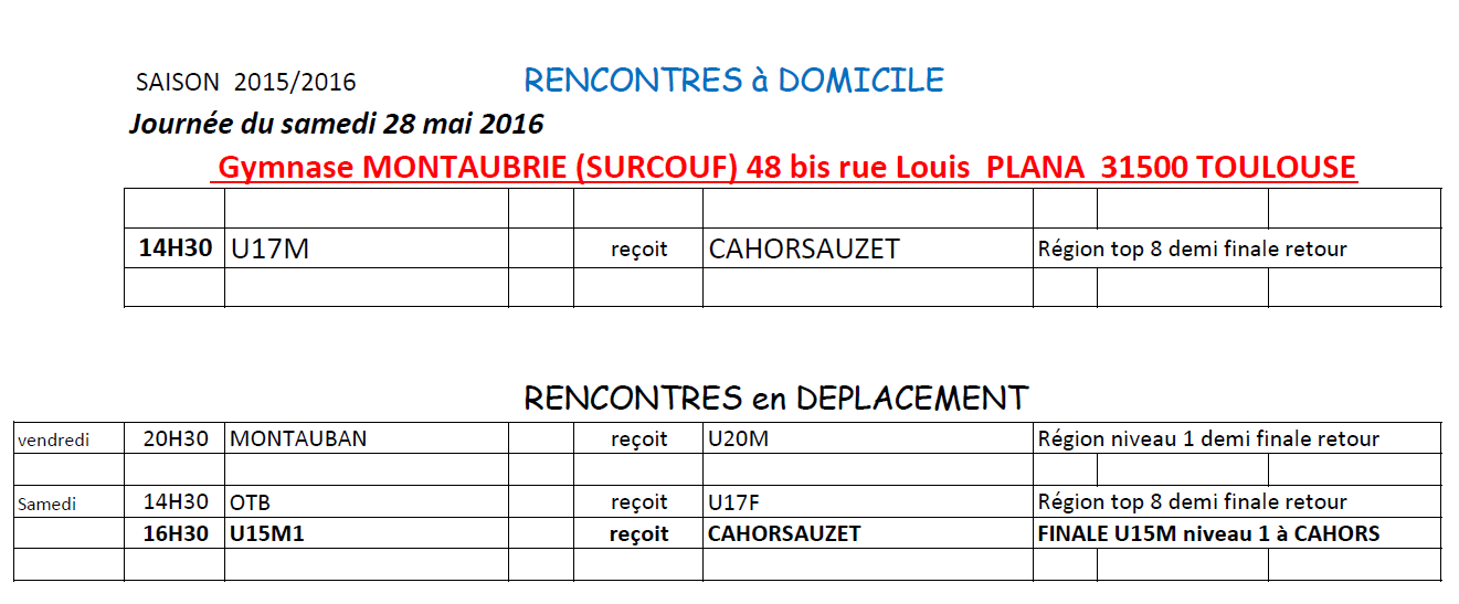 Planning 4-5 Juin 2016